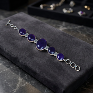 925 Sterling <b>Silver</b> Fine Bangle <b>Bracelet</b> with Amethyst Gemstone - Product Image 1