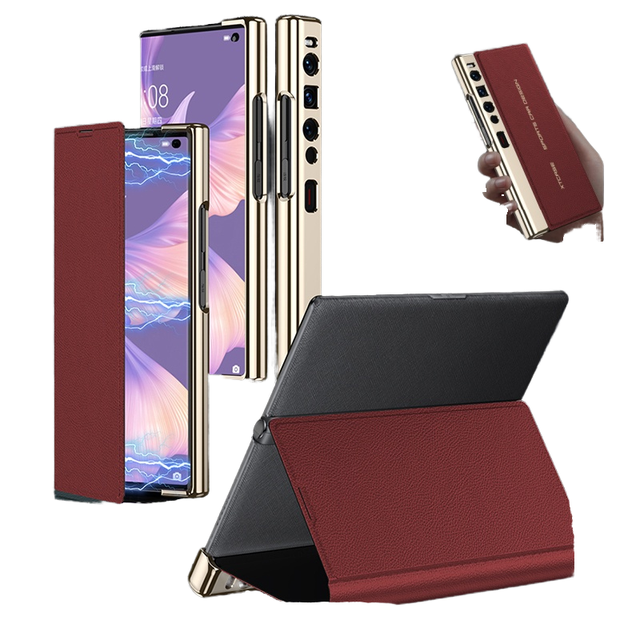 Luxury Fashion Leather+PC Magnetic Fold Plating Bumper Mobile Phone Cases Mate Xs 2 Shockproof Lens Protection Flip Book Stand