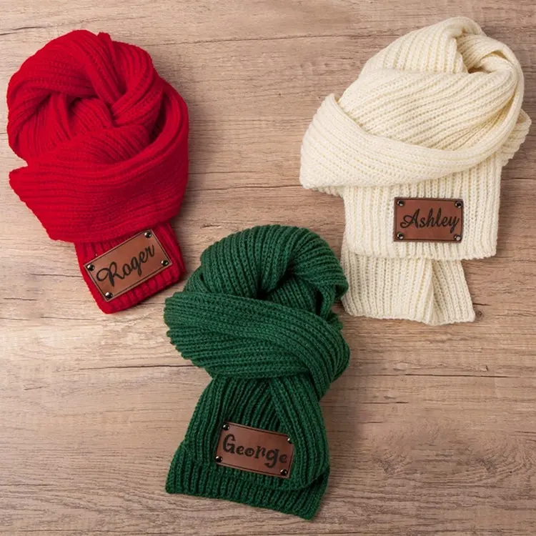 Bufandas suaves personalizadas Unisex para niños pequeños, Parche de cuero cálido para cuello hecho a mano, bufanda tejida para invierno