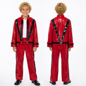Costume de cosplay Redman Anime pour enfants, Michael Jackson, veste en simili cuir rouge, pantalon, tenue de scène pour Halloween - Product Image 1
