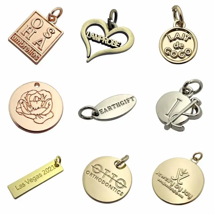 Personnalisé un trou petit logo gravé métal bijoux étiquettes pendentif breloques pour bracelet