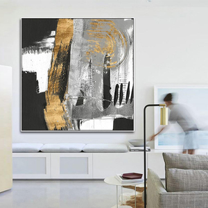 Handmade Trang Trí Nội Thất Tác Phẩm Nghệ Thuật Hiện Đại Màu Đen Và Vàng Sơn Tường Sang Trọng Nghệ Thuật Trên Vải - Product Image 5