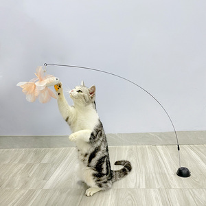 Pet Cat Teaser Spielzeug Fisch feder Stretch Angelrute mit Saugnapf Spiel zubehör Ersatz Cat Wand Interactive Toys Haustiere - Product Image 4