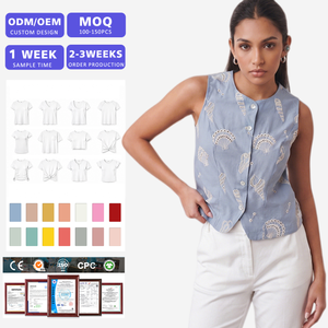 Blusa de Lino sin Mangas para Mujer con Bordado a Mano, Cuello con Botones, Top Casual de Verano, Diseño Personalizado ODM OEM - Product Image 1