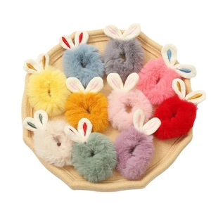 Attaches pour cheveux en forme d'oreilles de lapin en peluche, couleurs mélangées, haute élasticité, pour enfants, usage quotidien - Product Image 5