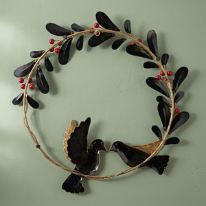 Corona Navideña Rústica de Metal con Pájaros y Bayas, Adorno Decorativo Redondo Hecho a Mano para Colgar en la Pared - Product Image 2