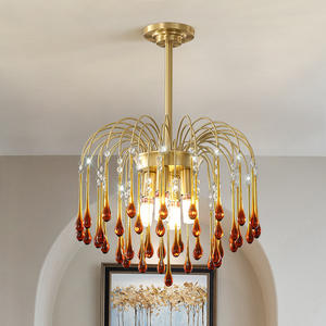 French-Style Glass <b>Crystal</b> Teardrop <b>Chandelier</b> Luxury Light Living Room Dining Master Bedroom Warm LED Eye Caring Pendant Middle - Product Image 5