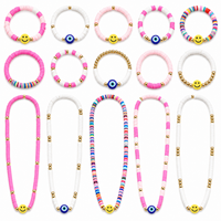 Kit de fabrication de bijoux DIY avec perles plates en pâte polymère, kit de fabrication de bracelets Heishi avec perles yeux maléfiques et visages souriants pour les loisirs créatifs des enfants