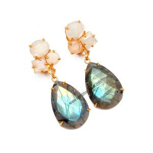 Exclusivo Estilo Clásico, Pendientes Colgantes con Labradorita Natural y Piedra Lunar, Plata de Ley 925, Hechos a Mano, Regalo de Boda, Fiesta - Product Image 1