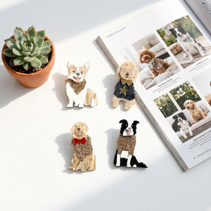 Serie de Broches Acrílicos de Razas de Perros: Textura de Pelo de Mármol Premium, Brillo Dorado, Bandana, Corgi, Poodle, <span class=keywords><strong>Shiba</strong></span> <span class=keywords><strong>Inu</strong></span> - Venta al por Mayor B2B - Product Image 5