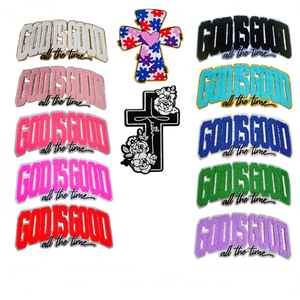 Patch chenille grand format personnalisé de haute qualité à thermocoller pour sweat-shirt, motif Jésus, blanc, 'Dieu est bon à tout moment', pour casquette - Product Image 1