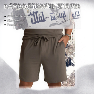 Pantalones Cortos Deportivos Personalizables para Hombre, de Algodón Orgánico, con Estampado de Bambú, hasta la Rodilla, con Cordón Ajustable, Diseño Sólido, Tipo Jersey - Product Image 2