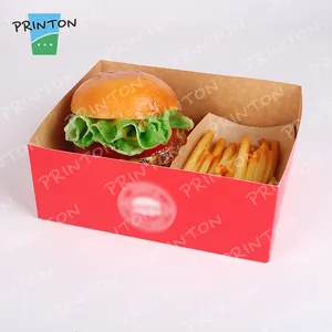 Customized Clamshell Kraft Take Away Fried Chicken Burger Box Fast Food Take Out Burger Packaging To Go Boxes Restaurant