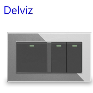Delviz強化クリスタルガラススイッチパネル、AC 110V〜250Vスクエア16Aパワーコントローラー、<span class=keywords><strong>3</strong></span>ギャング2ウェイプッシュボタンウォールランプスイッチ - Product Image 1