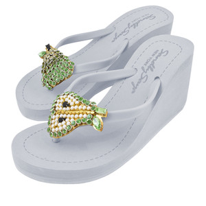 Pear - Green Rhine Stone Embellished Women's High Wedge Heel Flip Flops <b>Sandal</b> - Product Image 4