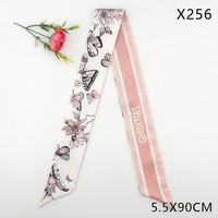 Pañuelo de seda largo y cuadrado con diseño de nube primaveral, mariposa y racimo de flores, retro, elegante, para mujer, con lazo para el pelo, estilo musulmán