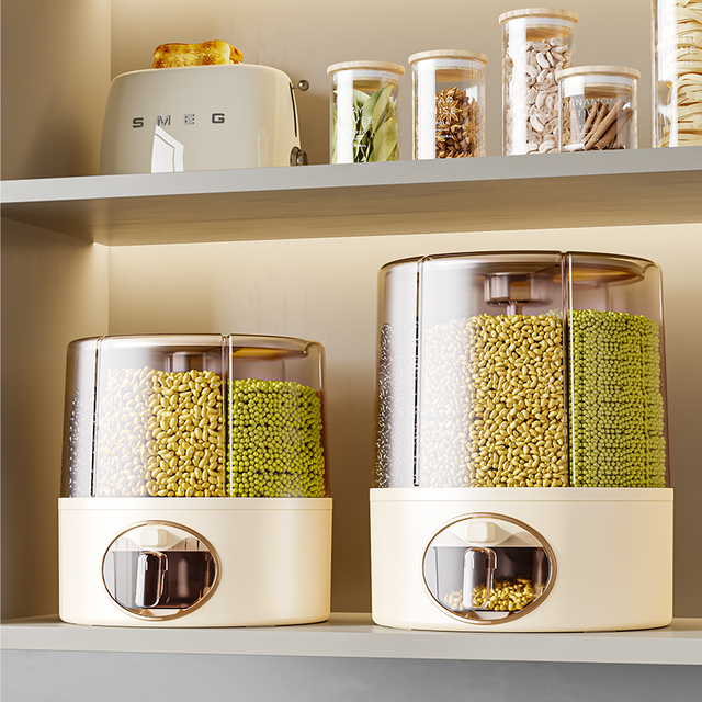 WANUO Rotatable 6-grid Grain Dispenser Kitchen Grain Storage Container Insect-proof Press-type Grain Dispenser