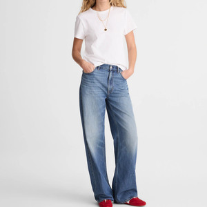 Jean ample décontracté taille haute en denim délavé pour femme, coupe large et décontractée pour le quotidien - Product Image 1
