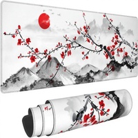 Tapis de souris grand format imperméable en caoutchouc antidérapant pour jeux vidéo, motif cerisier rose aquarelle, style japonais Sakura