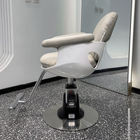Fauteuil de Barbier Moderne Simple en Acier Inoxydable et Cuir Synthétique avec Repose-Pieds Réglable, Garantie 1 An pour Usage Commercial