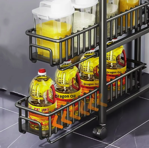 Estante de almacenamiento rodante de espacio estrecho, gabinete organizador de baño de cocina extraíble delgado <span class=keywords><strong>con</strong></span> ruedas, estante de acero al carbono multicapa - Product Image 3