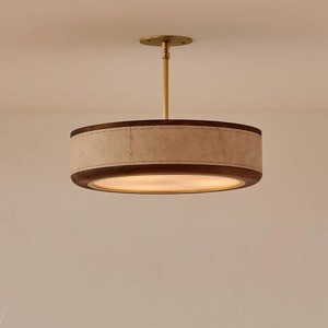 Lámpara de techo de madera maciza y cuero con luz LED colgante para sala de estar, estudio, decoración del hogar - Product Image 4