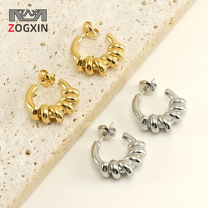 ZOGXIN Hoop Earrings Gold Silver Color Stainless Steel Geometric Design For Women Fashion Jewelry - Product Image 1