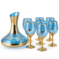 Ensemble de verrerie en cristal soufflé à la main de luxe, décorations en relief, bord doré, carafe à vin décorative, gobelets, capacité de 1,8 L, pour mariage, hôtel, banquet