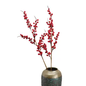 उच्च गुणवत्ता फूल 85 लाल सेम टहनियाँ कृत्रिम बेरी शाखाओं