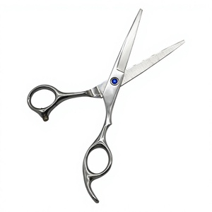 Tijeras de Peluquería Profesionales de Acero Inoxidable Plateadas con Mango Desplazado y Pivote Azul para Estilismo - Product Image 3