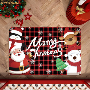 Tapis de sol de salle de bain, design à carreaux de Noël, motif de dessin animé, absorbant, antidérapant, tapis de bain rectangulaire pour toilettes, style festif - Product Image 3