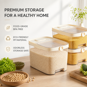 Seau <span class=keywords><strong>de</strong></span> stockage <span class=keywords><strong>de</strong></span> céréales en plastique anti-acariens 5L, conteneur pour riz et <span class=keywords><strong>farine</strong></span>, design hermétique anti-insectes et anti-humidité - Product Image 1