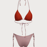 Traje de Baño Reversible con Estampado de Rayas Coloridas Marrones Ecológico con Logotipo Personalizado del Fabricante OEM, Bikini para Mujer, Traje de Baño para Chicas Jóvenes