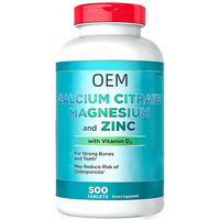 Comprimés de citrate de calcium, de magnésium et de zinc OEM avec vitamine D, 500 unités, complément alimentaire pour améliorer la densité osseuse chez les adultes