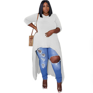 Tùy Chỉnh Vòng Cổ Của Phụ Nữ Cao Thấp Maxi Top Áo Trong Cộng Với Kích Thước Quần Áo Của Phụ Nữ Quần Áo Argyle Ăn Mặc Không Đối Xứng Áo Dài Bán Buôn - Product Image 6