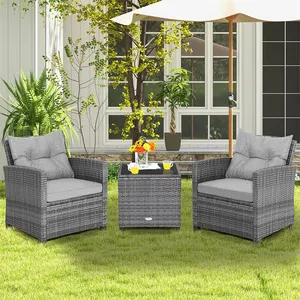 High-style Outdoor Wicker Rattan 2-seaters Conversation Set Patio Outdoor Cafe Furniture For Bistro