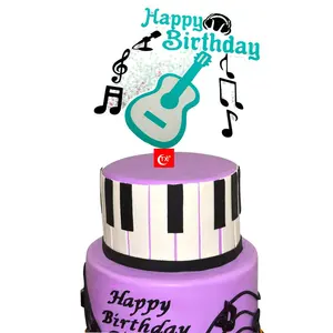 TX Music Notes Guitar Rock and Roll Fans Happy Birthday Moving Quicksand Acrylic Cake Topper For Kids Party Decorations Supplier