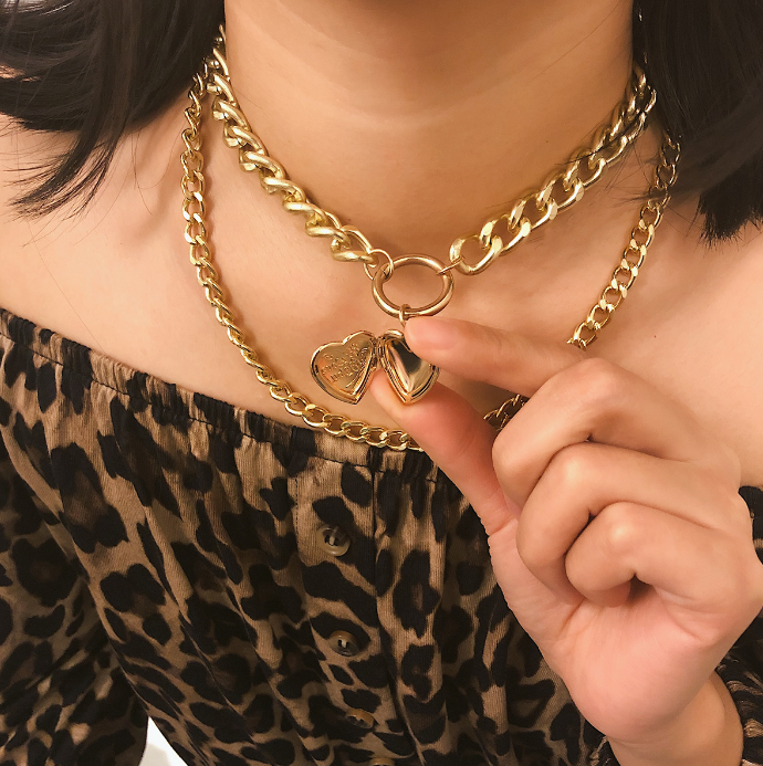 XG1037 простая цепь узор может открыть кулон воротник для ношения поверх ofexaggerated толстая цепочка в форме сердца многослойное ожерелье