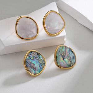 Pendientes de Moda de Acero Inoxidable 316L, Chapados en Oro de 14k y 18k, Pendientes Finos con Incrustaciones de Concha de Abulón para Mujer - Product Image 2