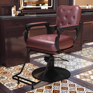 Black Leather <b>Barber</b> <b>Chair</b> Hydraulic Salon Styling <b>Chair</b> Round Base Removable Footrest - Product Image 3