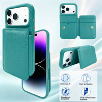 Dompet Kulit PU Motif Leci untuk IPhone18, Model Flip Back dengan Tempat Kartu Ganda dan Kancing Tekan, Tahan Banting