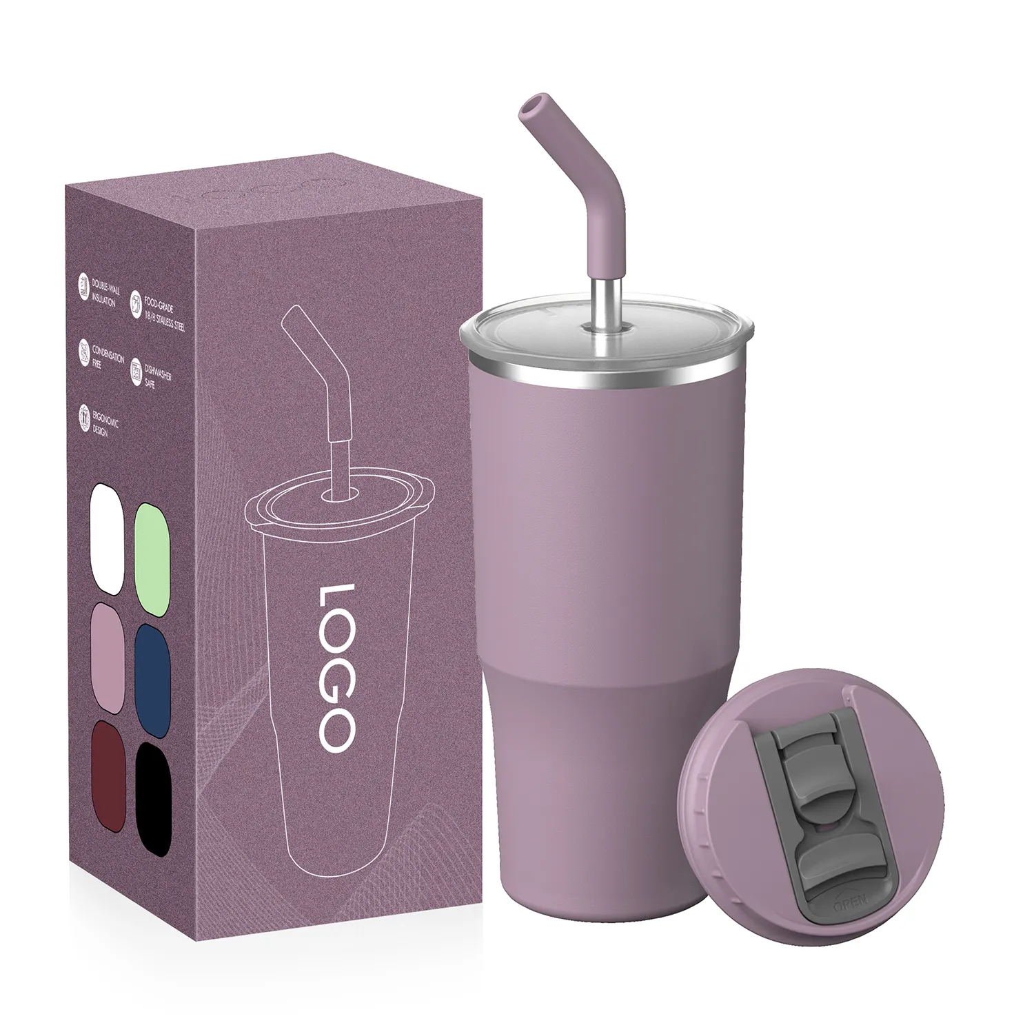 24oz stainless steel double-wall tumbler cup with straw