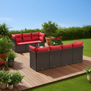 Set Divano da Esterno in Polyrattan Marrone con Cuscini, 8 Posti, Stile Contemporaneo, Design Moderno - Product Image 2