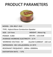 Haut-parleur à conduction osseuse hybride personnalisable à armature dynamique équilibrée, impédance 815 %, tension 3,7-5 V pour le sport