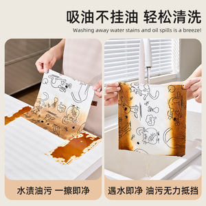 Cute Cartoon Print Disposable Cleaning Cloths <b>Rectangle</b> Non Slip Absorbent Oil Absorbing Dry Wet Dual Use For Living Room - Product Image 3