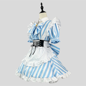 Japanese Akihabara Sweet Striped Maid Outfit Lolita Cosplay Costume Light Blue Plus Size Spring 2023 - Product Image 4