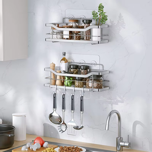 Mensole Angolari da Doccia in Acciaio Inox, Mensole da <span class=keywords><strong>Bagno</strong></span> Galleggianti Adesive Ecologiche <span class=keywords><strong>Salvaspazio</strong></span> a Doppio Livello Senza Foratura - Product Image 1