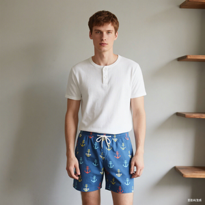 Set <span class=keywords><strong>pigiama</strong></span> da <span class=keywords><strong>uomo</strong></span> in cotone 100% leggero lavorato a maglia camicie stampate a maniche corte e pantaloni traspiranti - Product Image 3