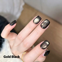 Vernis Gel Magnétique Effet Œil de Chat Holographique Pailleté Noir Charbon Base Or Champagne Lumineux UV pour Nail Art