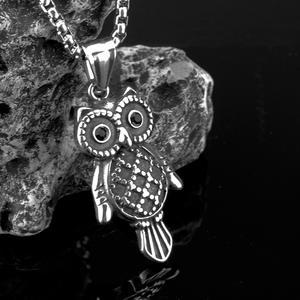 Collar con Colgante de Búho de Acero Inoxidable para Hombre, con Incrustaciones de Piedras Preciosas Negras, Joyería de Regalo con Forma de Animal - Product Image 1